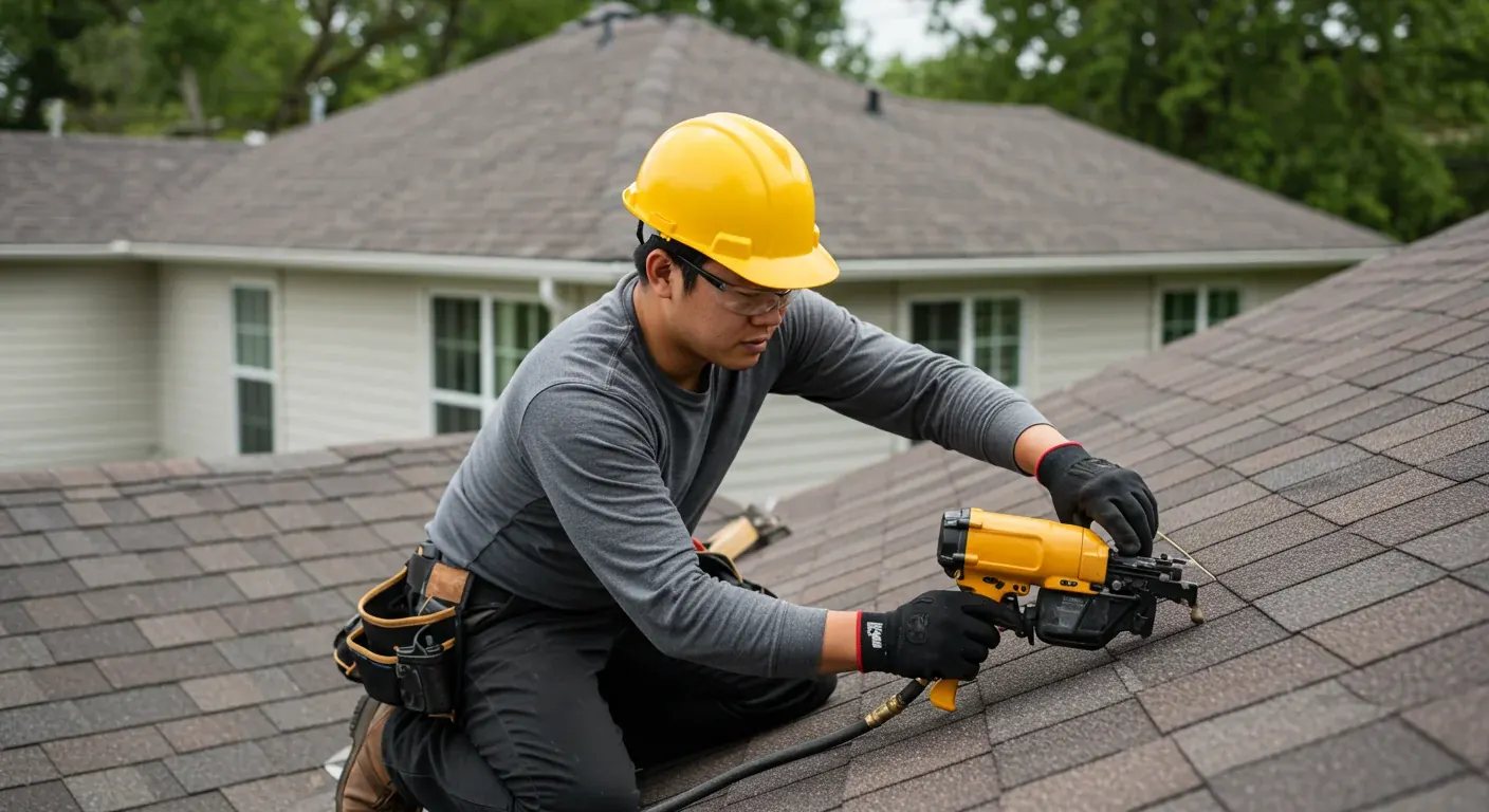 Roofing professional at work